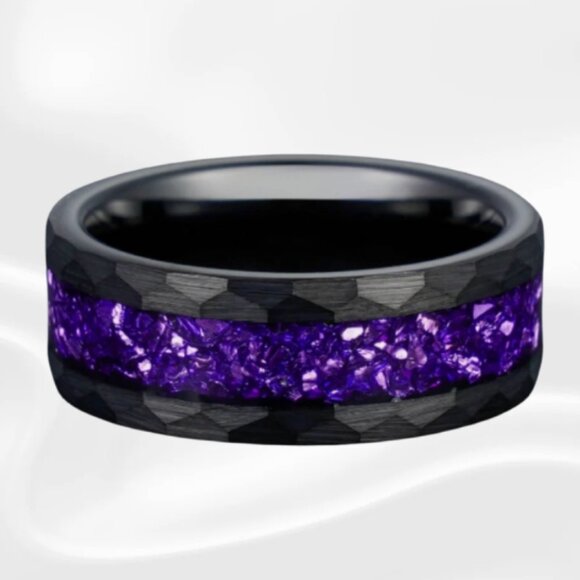 Black Tungsten Amethyst Inlay Ring – Size 7, 8mm Band - Picture 1 of 6